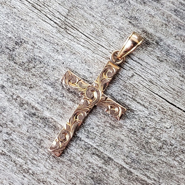 Vintage 10K Ostby & Barton Carved Cross Pendant