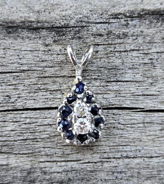 14K Diamond Blue Topaz Dainty Pendant