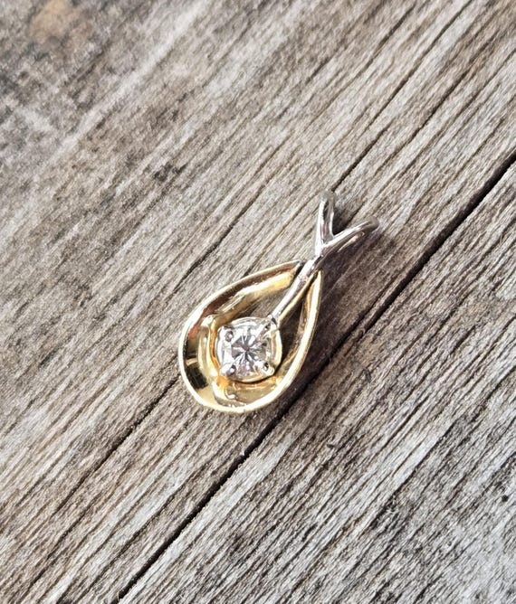 Dainty 14K Two Tone Diamond Pendant