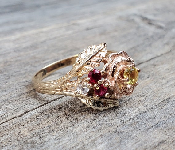 10K Rose Multi Gemstone Ring - image 4