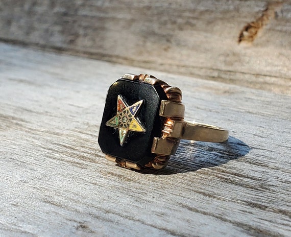 Vintage 10K Eastern Star Black Onyx Masonic Ring - image 4