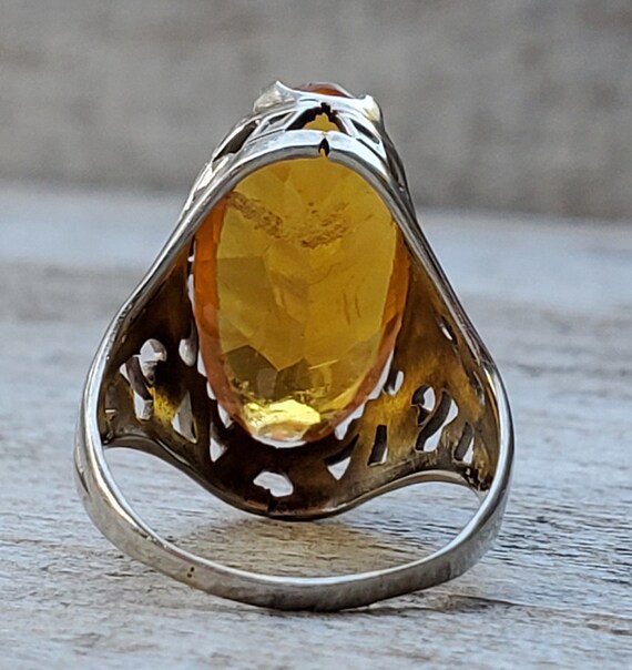10K Art Deco Filigree Citrine White Gold Ring Siz… - image 6