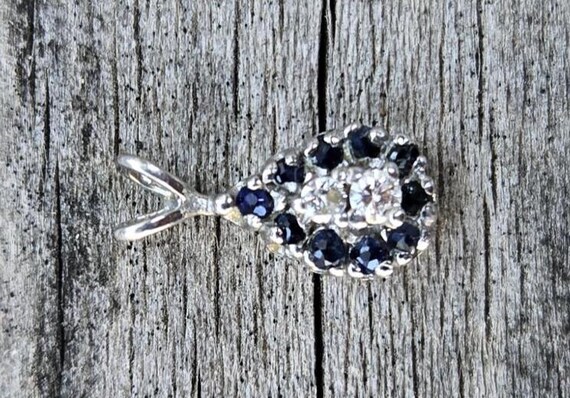14K Diamond Blue Topaz Dainty Pendant View 2