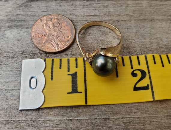 14K Black Pearl Diamond Ring Sz 6 1/2 - image 10