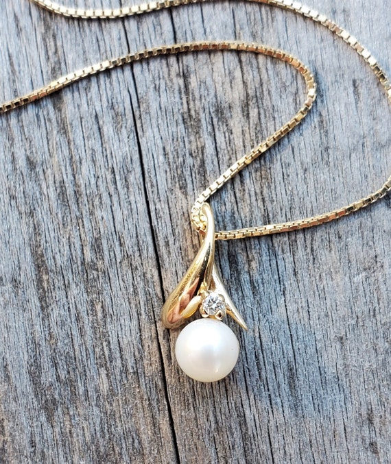 14K Pearl \u0026 Diamond Necklace Designer 