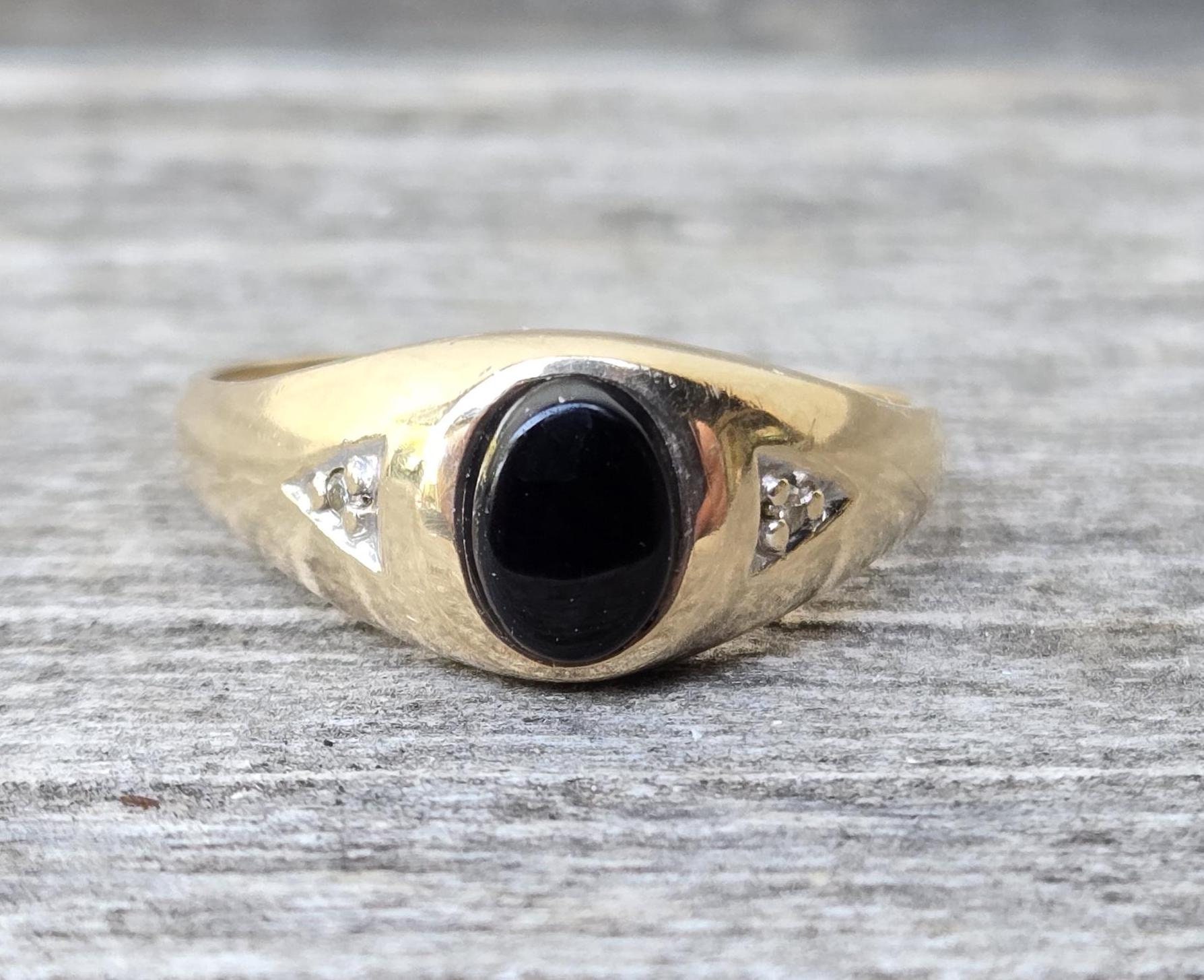 Retro 10K Black Onyx & Diamond Ring Sz 11 - Etsy