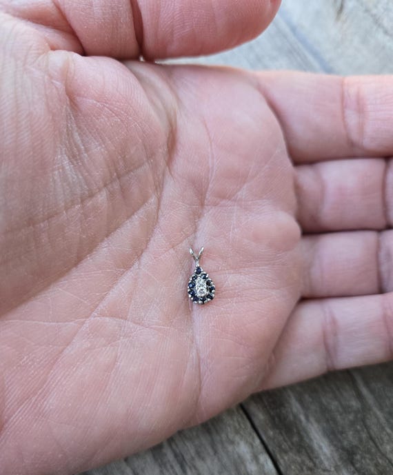 14K Diamond Blue Topaz Dainty Pendant View 4