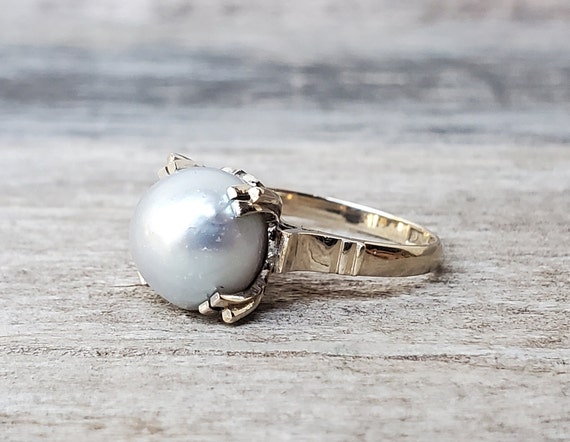 Vintage 14K White Gold Pearl Solitaire Ring - image 2