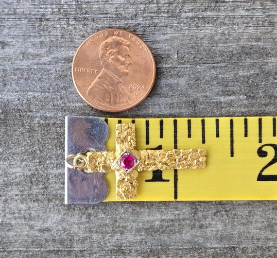 10K Nugget Ruby Cross Pendant - image 7