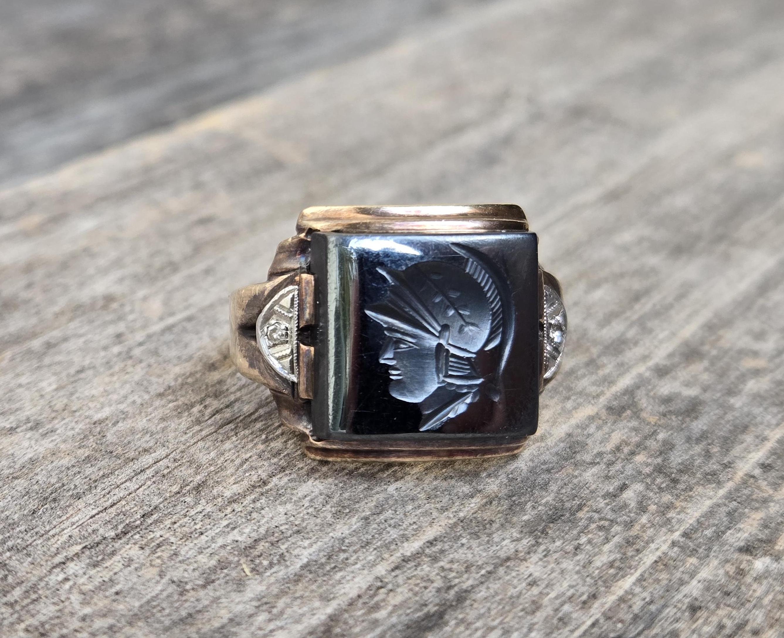 【vintage】Intaglio ring 21号 ヘマタイト ローマン騎士 Vintage 10K Hematite Intaglio Roman Soldier Diamond Ring - Etsy
