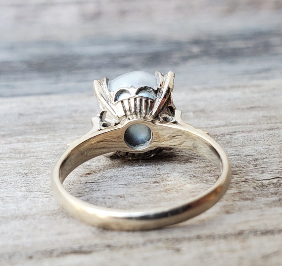 Vintage 14K White Gold Pearl Solitaire Ring - image 6