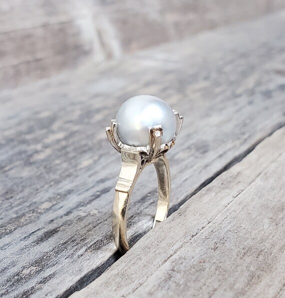 Vintage 14K White Gold Pearl Solitaire Ring - image 3