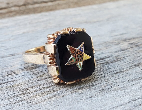 Vintage 10K Eastern Star Black Onyx Masonic Ring - image 3