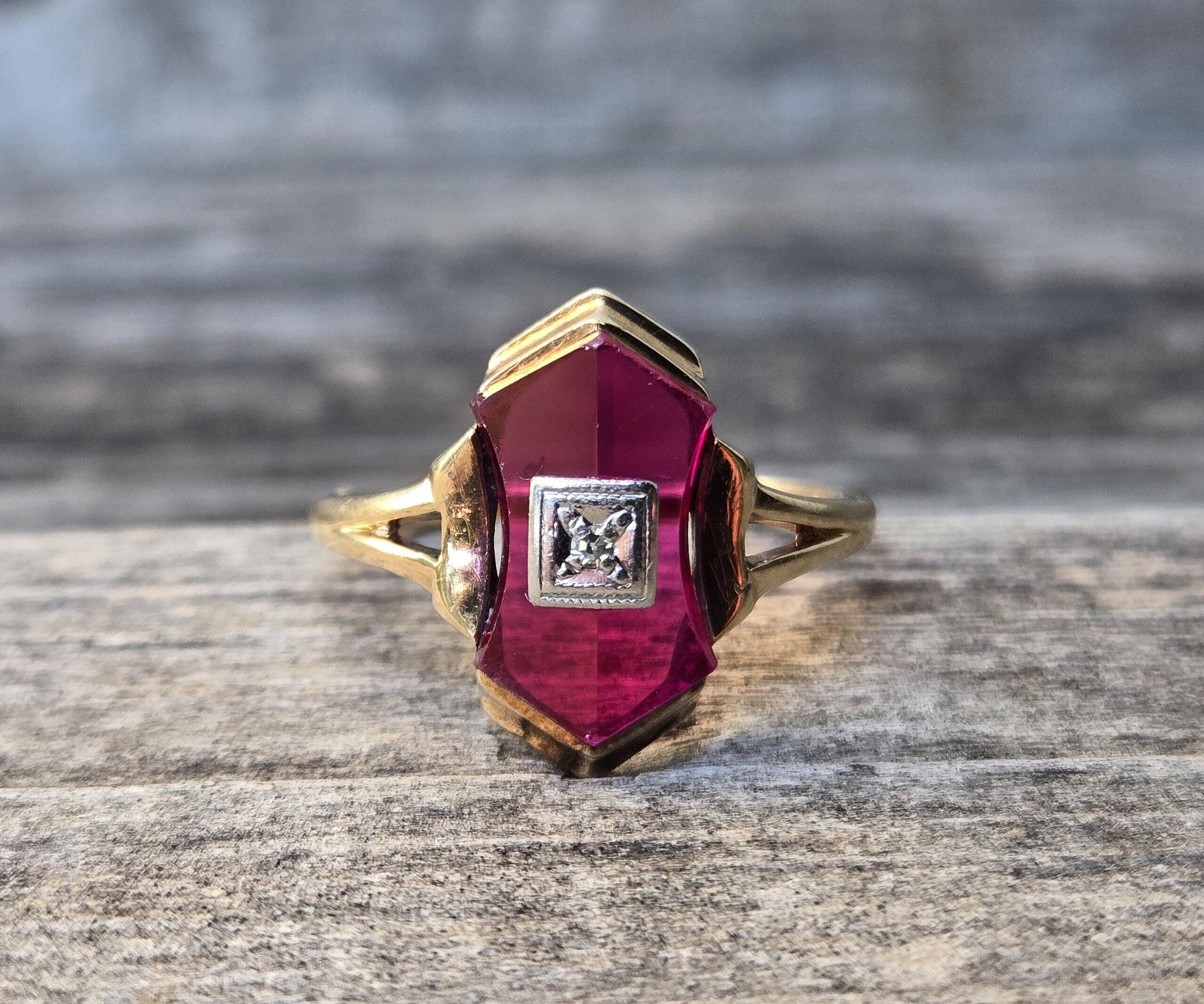Vintage 10K Ruby Diamond Ring Sz 7 - Etsy