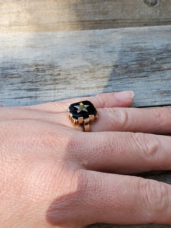 Vintage 10K Eastern Star Black Onyx Masonic Ring - image 9