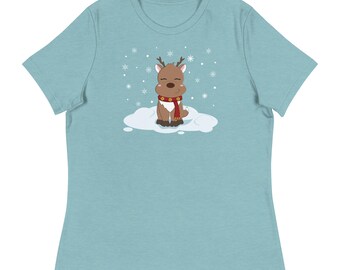 Women's Winter Reindeer Illustration Relaxed T-Shirt
