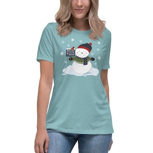 Schneemann-T-Shirt, entspanntes Frauen-T-Shirt, Urlaub, Winter