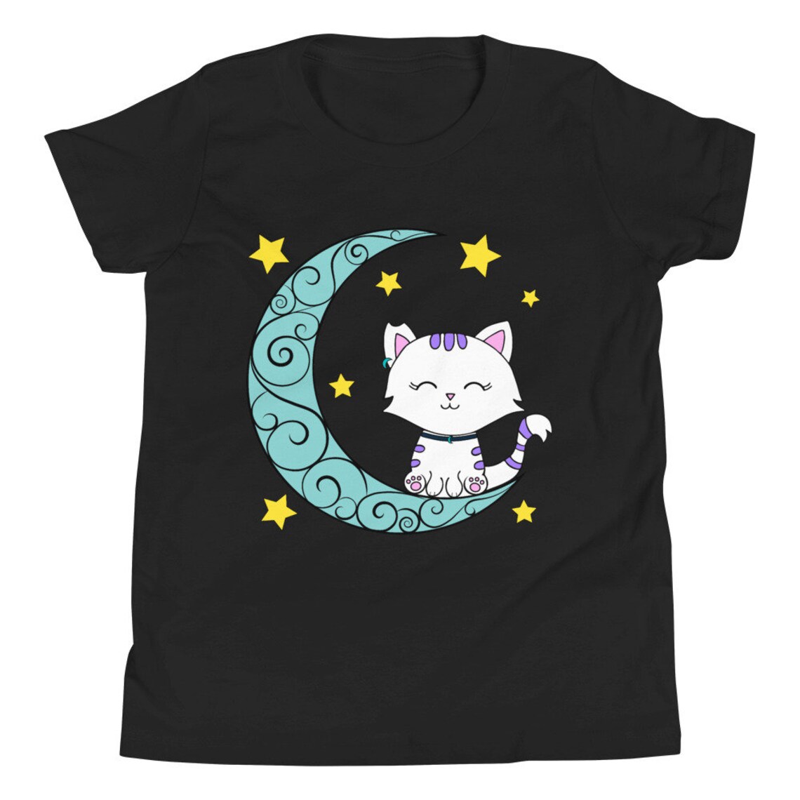 Youth Crescent Moon T-shirt, Girls T-shirt, Boys T-shirt, Cat Sitting ...
