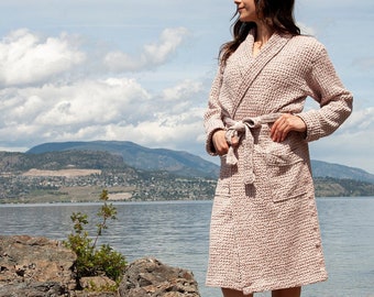 Waffle Linen Bathrobe - Linen Spa Robe- S to 4XL - Unisex Bathrobe - Robes for Women - Robes for Men - Linen/Cotton Blend Bathrobe -BathRobe