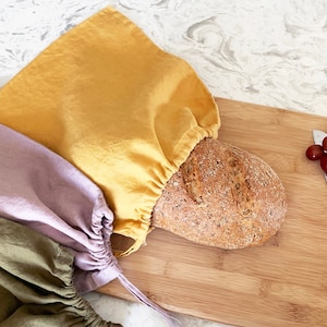 Linen Bread Bag - Linen Produce Bag - Linen Drawstring Bag - Linen Storage Bag - DrawString Bag - Bread Bag - Natural Fiber Bag