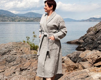 Waffle Linen Bathrobe - Linen Spa Robe- S to 4XL - Unisex Bathrobe - Robes for Women - Robes for Men - Linen/Cotton Blend Bathrobe -BathRobe