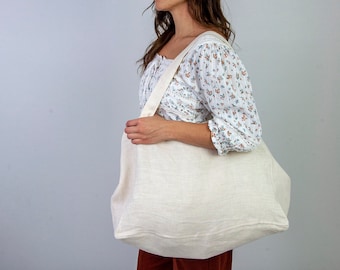Large Linen Tote Bag - Linen Shopping Bag - Large Linen Bag - Crossbody Linen Tote - Linen Tote - Linen Grocery Bag -Shopping Bag Tote