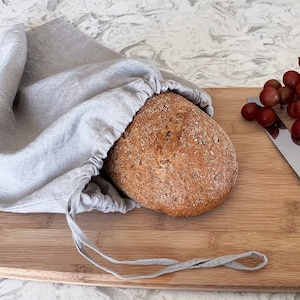 Linen Bread Bag - Linen Produce Bag - Linen Drawstring Bag - Linen Storage Bag - DrawString Bag - Bread Bag - Natural Fiber Bag