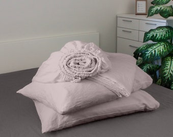 Linen Sheet Set - Blush Includes 1 Fitted Sheet, 1 Flat Sheet and 2 Pillow Cases - Linen Bed Set - Sage Linen Bedding - Sage Bed Set