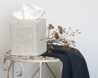 Linen Square Tissue Box Cover with Lining - Square Tissue Box Cover - Fabric Tissue Box Cover - Linen Tissue Box Cover