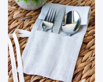 Cutlery Holder Travel Cutlery Silverware Holder Flatware Holder Cutlery Wrap Straw Pouch Linen Cutlery Roll Cutlery Pouch