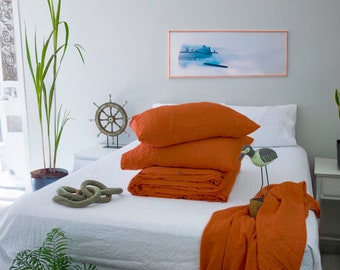 Housse de couette en lin - housse de couette personnalisée - housse de couette - lit orange brûlé - parure de lit en lin - parure de lit en lin - ensemble de couette en lin