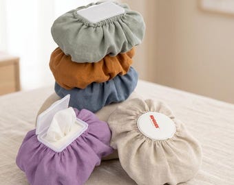 Linen Baby Wipe Cover Reversible - Tissue Cover - Linen Wet Wipe Cover - Baby Wipe Pouch - Nursery Linen Decor - Baby Wipe Dispenser Cover