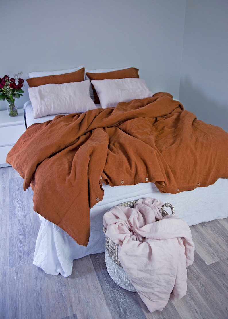 Linen Duvet Cover Tobacco Queen Queen Duvet Cover Duvet Cover Burnt Orange Bed Linen Bedding Linen Bedding Set Linen Duvet Set image 8