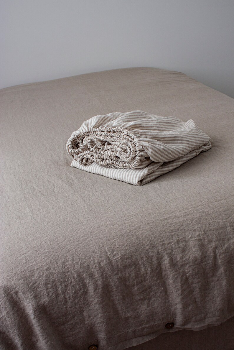 Striped Linen Fitted Sheet Linen Bedding Linen Sheet Etsy Canada