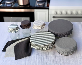 Linen Sourdough Rising Cover - Reusable Cloth Bowl  - Kombucha -Zero Waste - Linen Bread Proofing Cover - Food Container Bowl Jar Cover