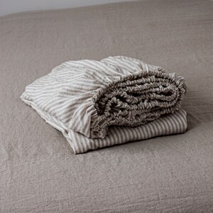 Striped Linen Fitted Sheet - Linen Bedding - Linen Sheet - Queen Fitted Sheet - Fitted Sheet - Linen Sheets - Sheet - Linen Fitted Sheet image 3