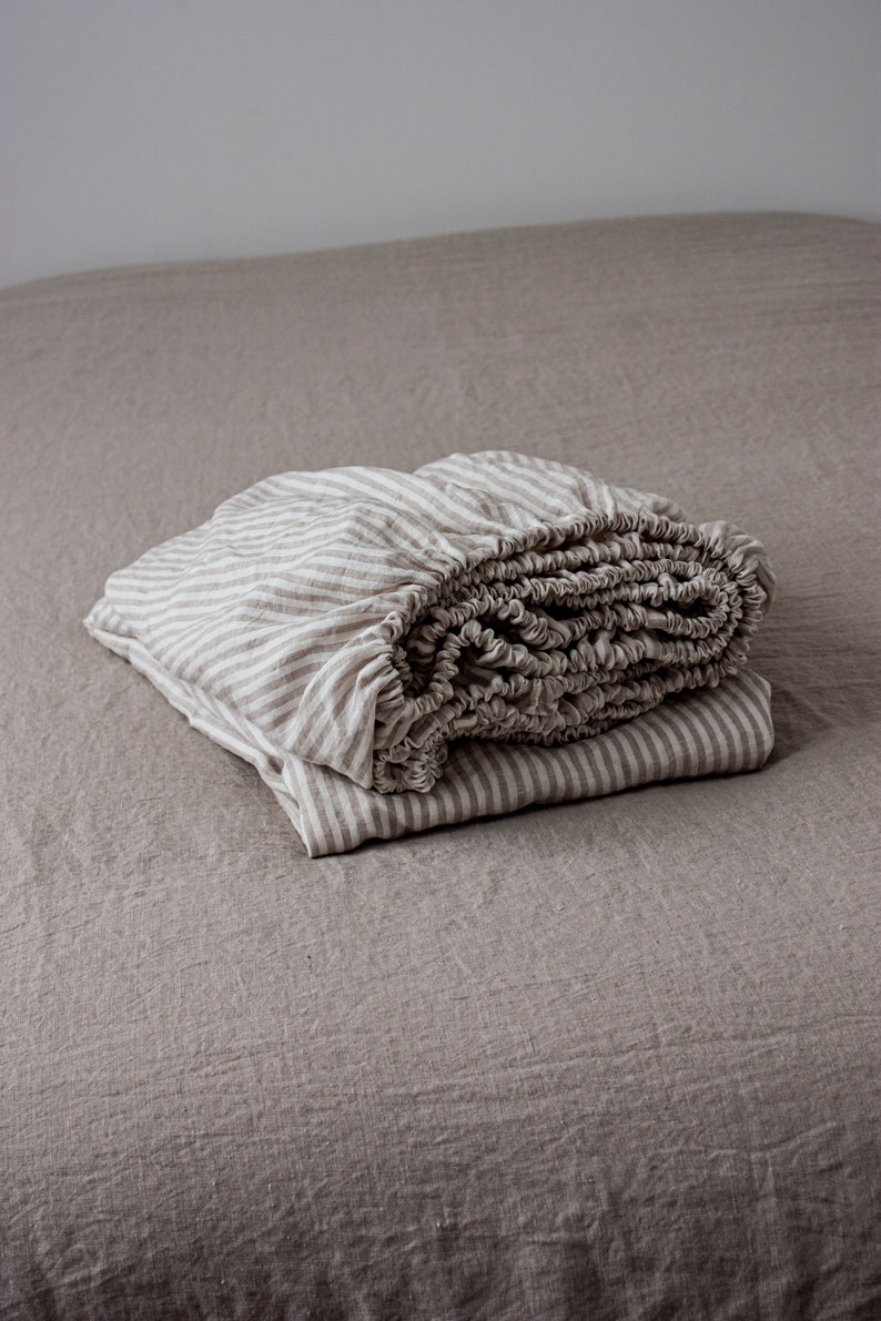 Striped Linen Fitted Sheet - Linen Bedding - Linen Sheet - Queen Fitted Sheet - Fitted Sheet - Linen Sheets - Sheet - Linen Fitted Sheet image 3