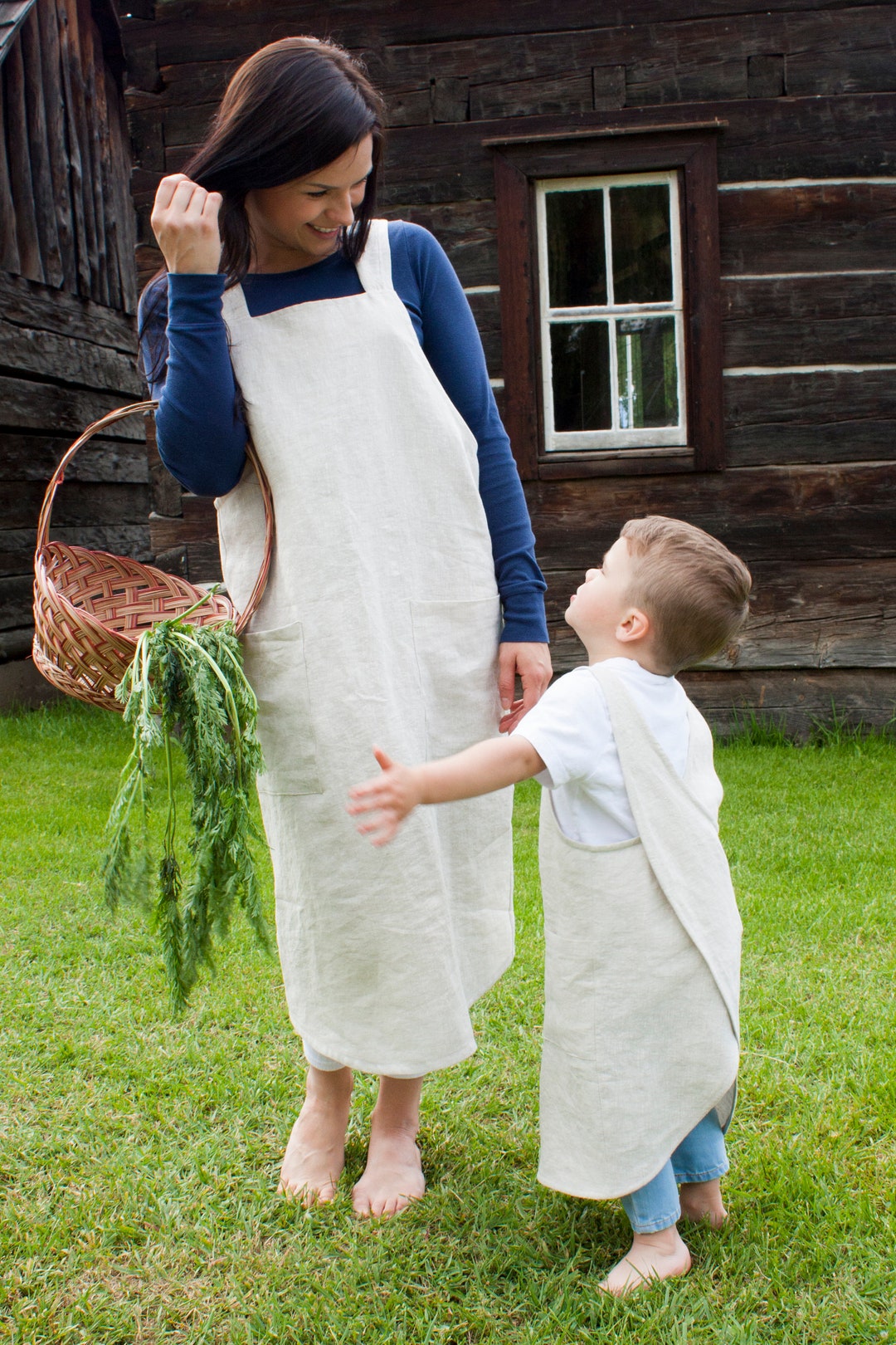 Japanese Cross Back Apron S to 4 XL- Linen Apron - Unisex Washed