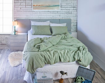 Linen Duvet Cover - Aqua Queen Duvet Cover - King Duvet Cover - Twin Duvet Cover - Linen Bedding - Linen Bedding Set - Sage Linen Duvet Set
