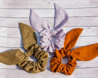 Linen Hair Scrunchie - Scrunchie Set - Scrunchie with Bow - Scrunchie with Bunny Ears - Hair Scrunchie - Elastic Hair Ties - Hair Tie