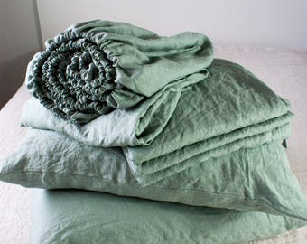 Linen Sheet Set - Includes Fitted Sheet, Flat Sheet and Pillow Cases - Made in Canada - 100% Linen Bedding - Natural Linen Bedding
