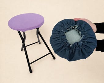 Pallöverdrag - Vändbart pallöverdrag i linne - Pallöverdrag i lantlig stil - Pallöverdrag för matsalsstil - Runda pallöverdrag - Stolsskydd