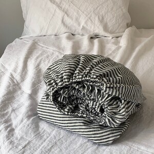 Striped Linen Fitted Sheet - Linen Bedding - Linen Sheet - Queen Fitted Sheet - Fitted Sheet - Linen Sheets - Sheet - Linen Fitted Sheet image 5