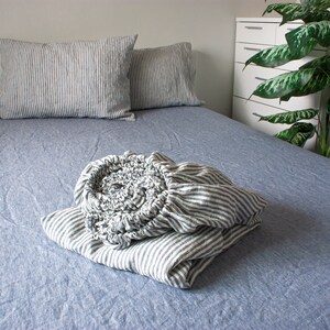 Striped Linen Fitted Sheet - Linen Bedding - Linen Sheet - Queen Fitted Sheet - Fitted Sheet - Linen Sheets - Sheet - Linen Fitted Sheet image 4