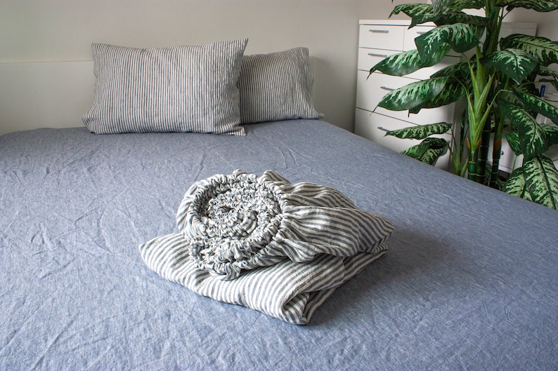 Striped Linen Fitted Sheet - Linen Bedding - Linen Sheet - Queen Fitted Sheet - Fitted Sheet - Linen Sheets - Sheet - Linen Fitted Sheet image 4