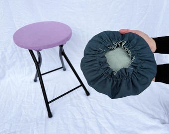 Stool Cover - Linen Reversible Stool Cover - Farmhouse Stool Covers - Dining Room Stool Cover - Round Stool Covers - Chair Protector