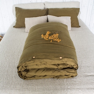 Linen Duvet Cover Queen Olive- Queen Duvet Cover - Duvet Cover - Twin Duvet Cover - Linen Bedding - Linen Bedding Set - Linen Duvet Set