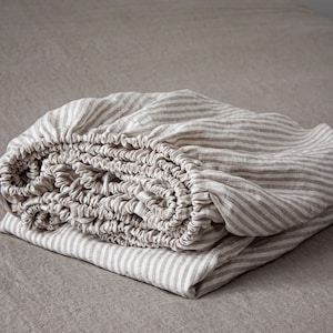 Striped Linen Fitted Sheet - Linen Bedding - Linen Sheet - Queen Fitted Sheet - Fitted Sheet - Linen Sheets - Sheet - Linen Fitted Sheet image 1