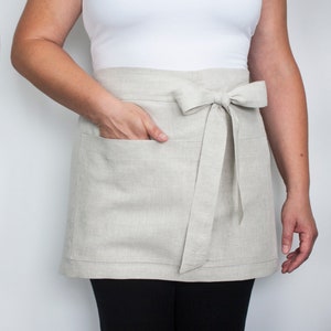 Linen Half Apron - Cafe Apron - Linen Apron - Wrap Apron - Linen Pinafore Apron - Short Apron - Natural Waist Apron - Linen Waitress Apron