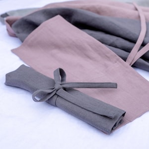 Estuche enrollable de lino para cubiertos - Funda para cubiertos - Bolsa para cubiertos - Soporte para cubiertos - Cubiertos de viaje - Bolsa de paja - Soporte para cubiertos de plata - Soporte para cubiertos